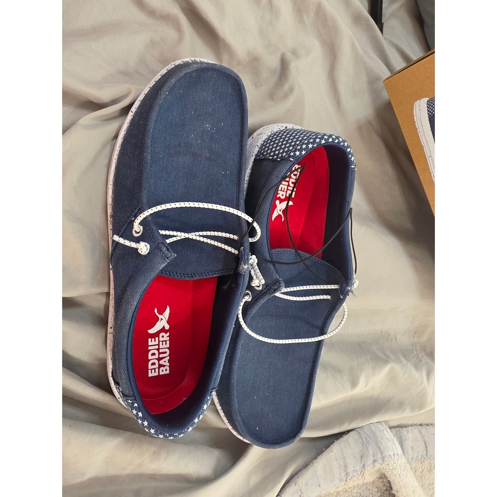 Eddie Bauer Corbett Mens Lace Up Loafer USA Blue Stars Canvas Shoes Size 9 New